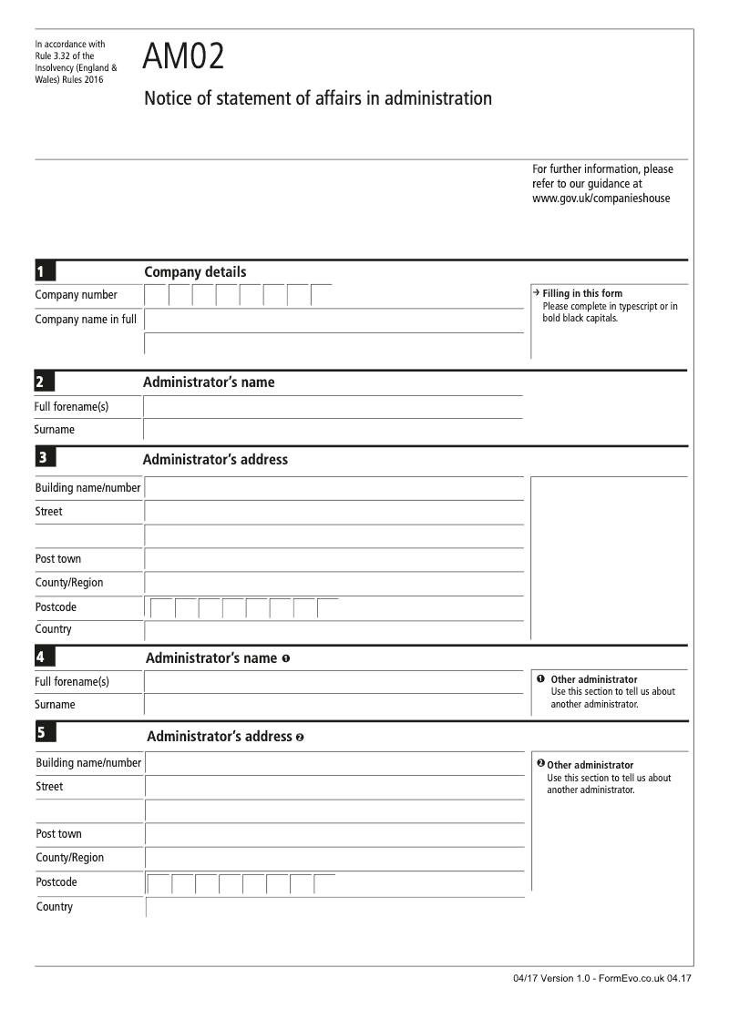 AM02 Notice of statement of affairs in administration Rule 3 32 preview