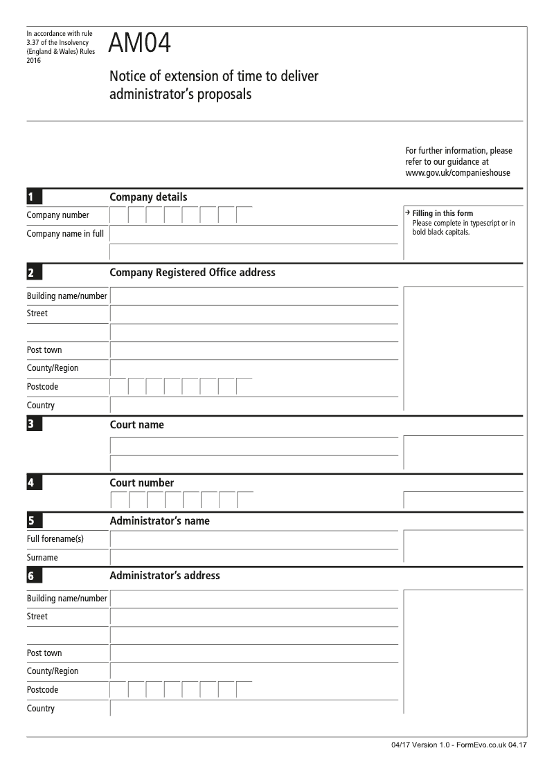 AM04 Notice of extension of time to deliver administrator s proposals Rule 3 37 preview