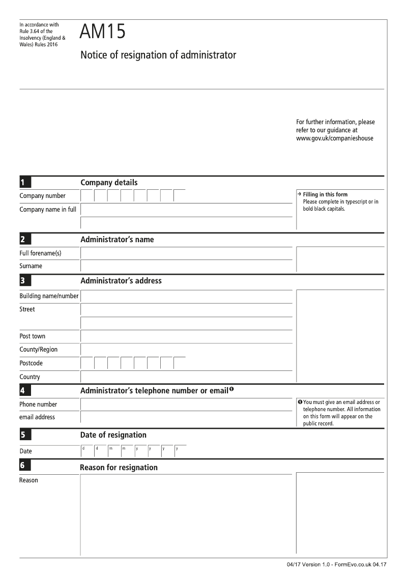 AM15 Notice of resignation of administrator Rule 3 64 preview