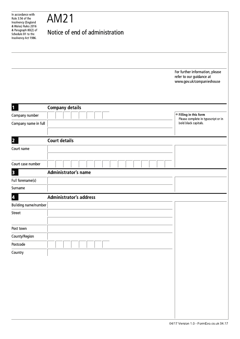 AM21 Notice of end of administration Rule 3 56 preview