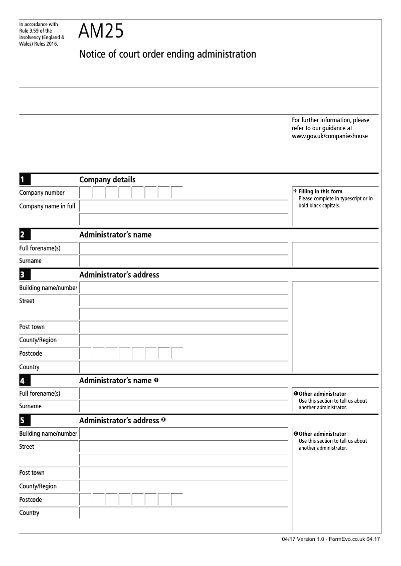 AM25 Notice of court order ending administration Rule 3 59 preview
