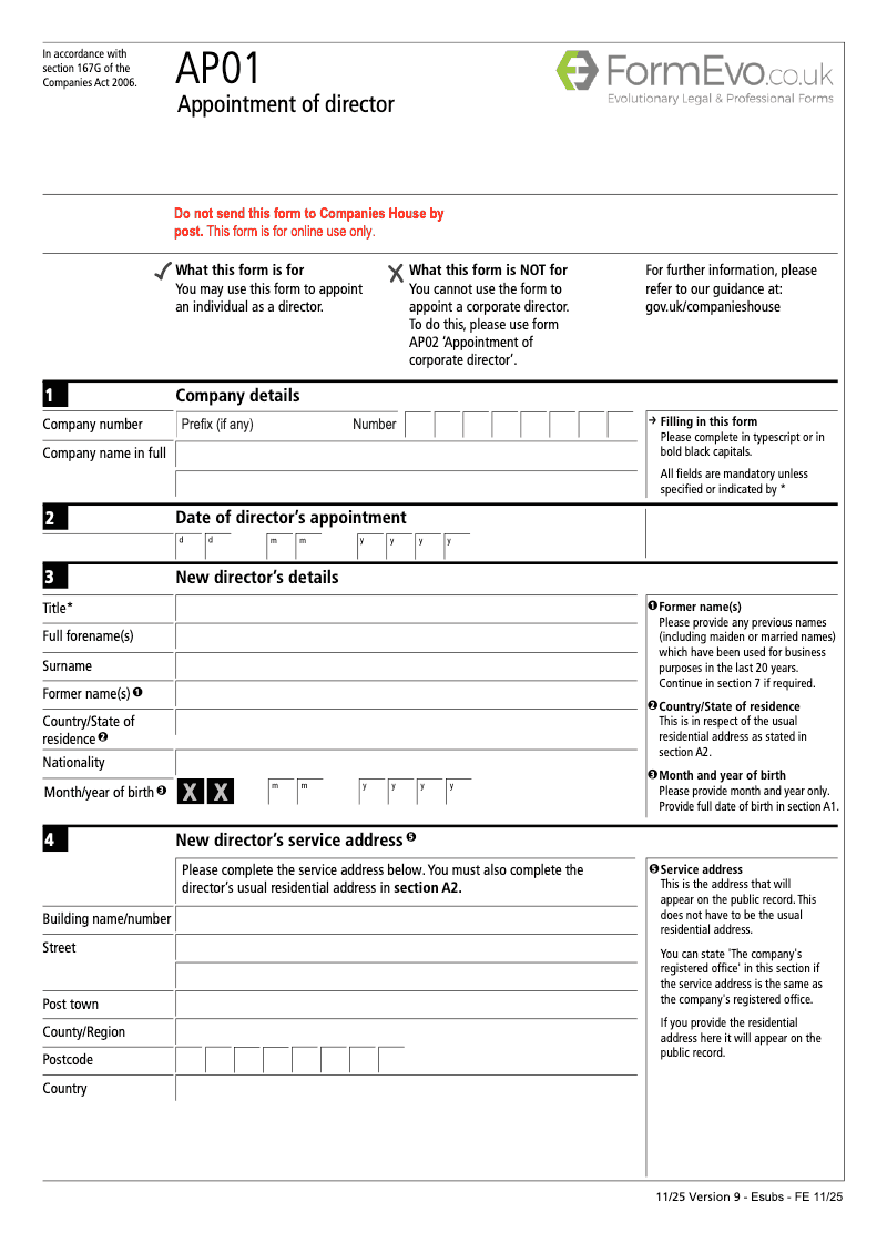 AP01 Appointment of director (Section 167 and 167D) preview