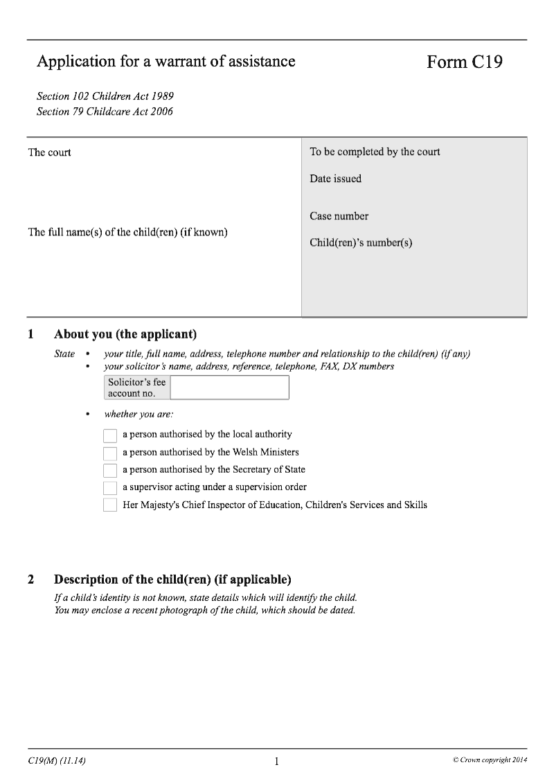 C19 Application for a warrant of assistance preview