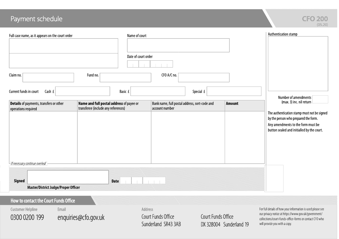 CFO 200 Payment schedule preview