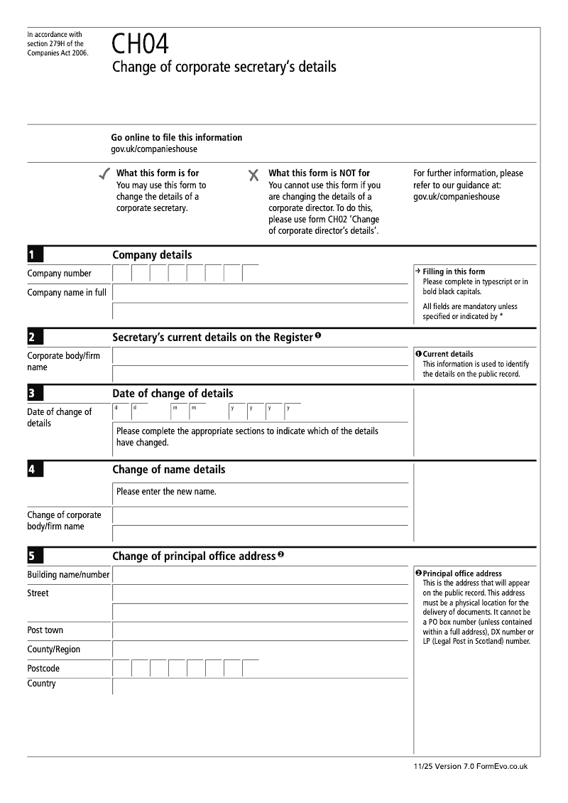 CH04 Change of corporate secretary s details Section 276 and 279D preview