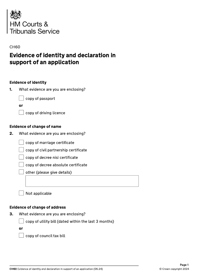 CH60 Evidence of identity and declaration in support of an application electronic signature available preview