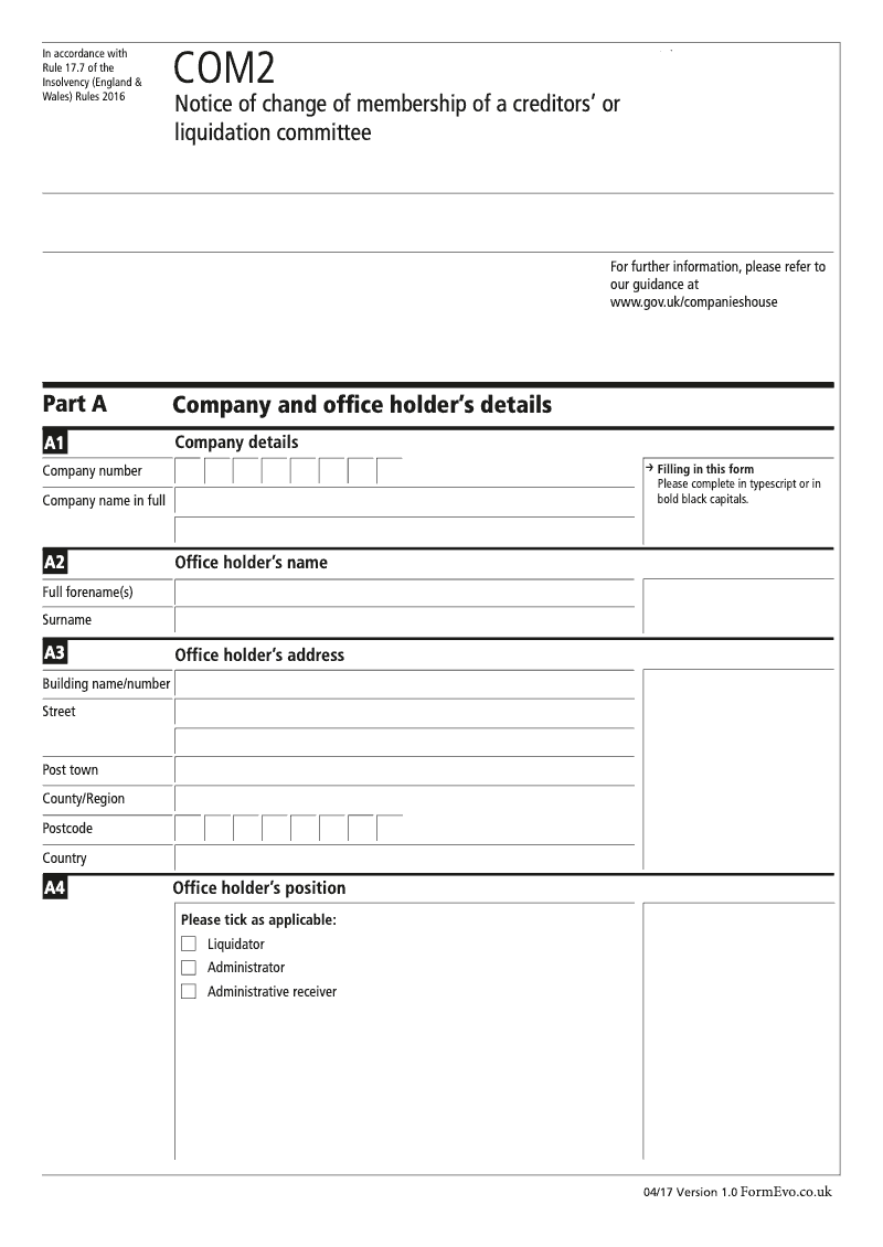 COM2 Notice of change of membership of a creditors or liquidation committee Rule 17 7 preview