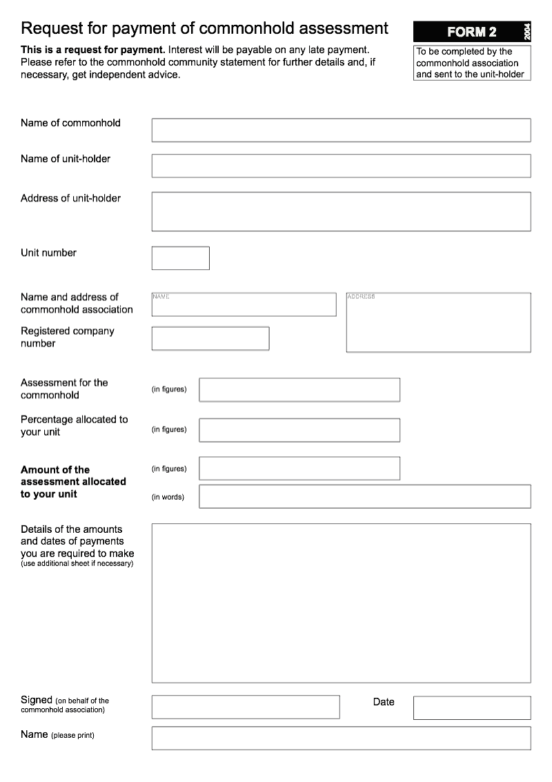 Commonhold 2 Request for payment of commonhold assessment Form 2 preview