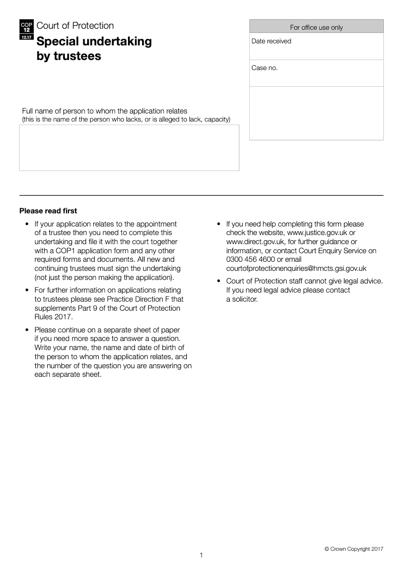 COP12 Special undertaking by trustees preview