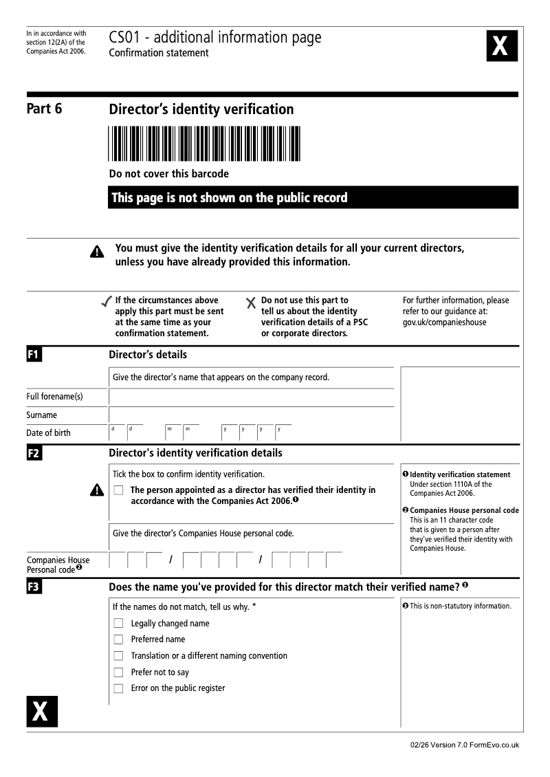 CS01 Part 6 Additional information page Part 6 Confirmation statement Section 12 2A preview
