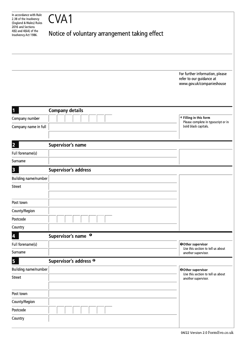 CVA1 Notice of voluntary arrangement taking effect Rule 2 38 preview