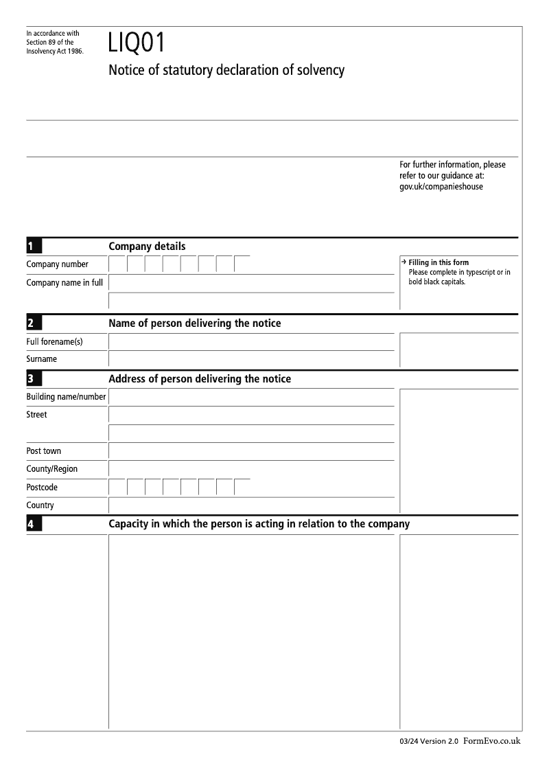 LIQ01 Notice of statutory declaration of solvency Section 89 preview
