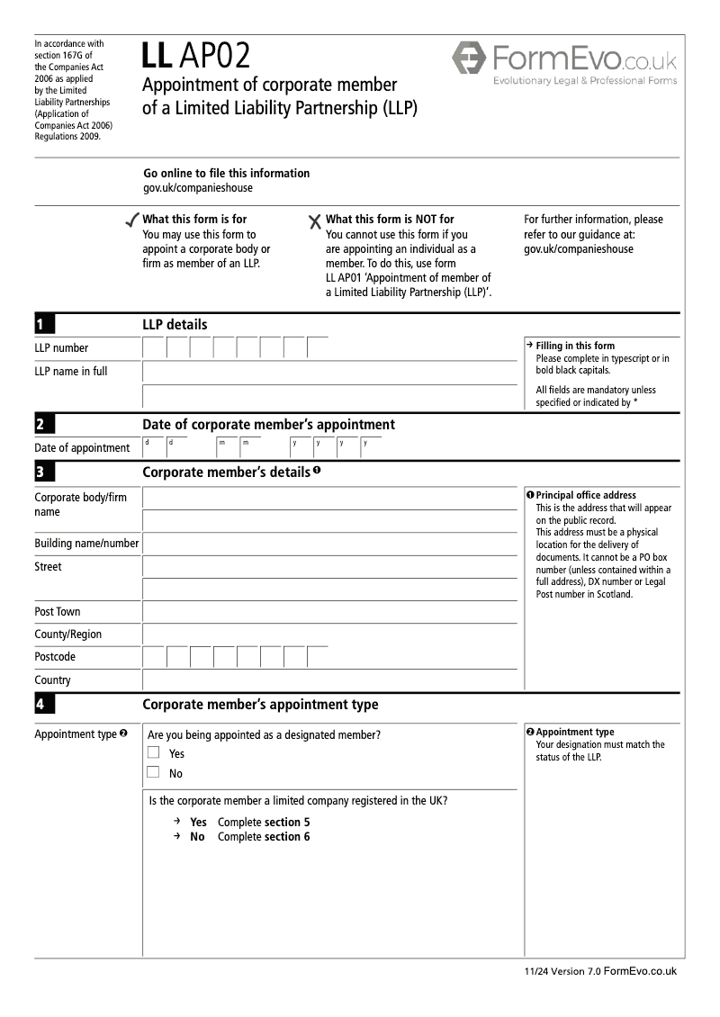 LL AP02 Appointment of corporate member of a Limited Liability Partnership LLP