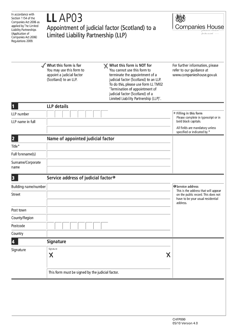 LL AP03 Appointment of judicial factor Scotland to a Limited Liability Partnership LLP