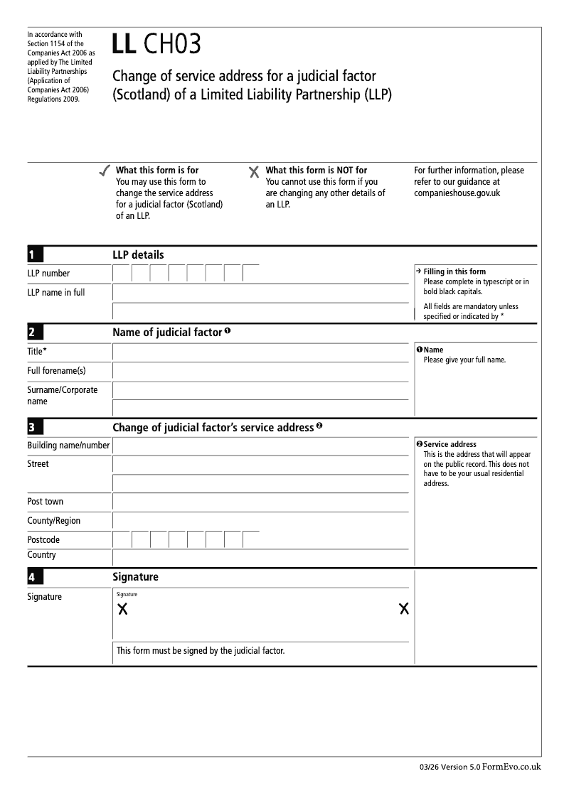 LL CH03 Change of service address for a judicial factor Scotland of a Limited Liability Partnership LLP
