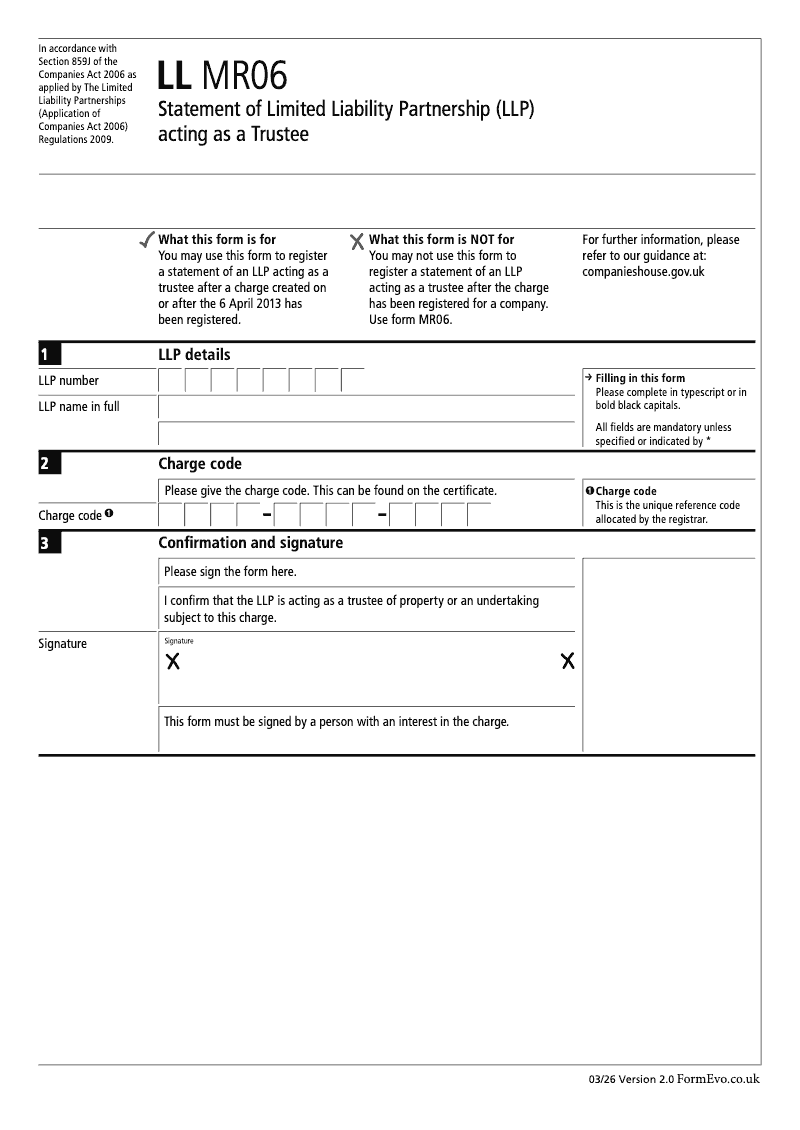 LL MR06 Statement of Limited Liability Partnership LLP acting as a trustee Section 859J preview