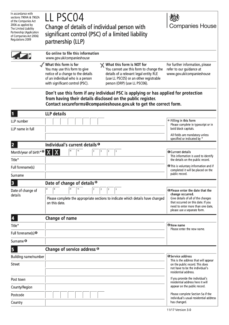 LL PSC04 Change of details of individual person with significant control PSC of a limited liability partnership LLP Section 790M and 790ZA of the Companies Act 2006 preview