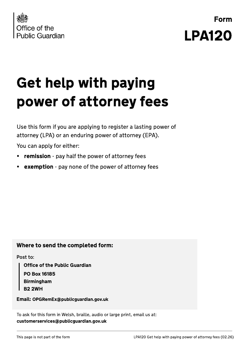 LPA 120 EPA and LPA Fees with effect from 1 April 2017 preview