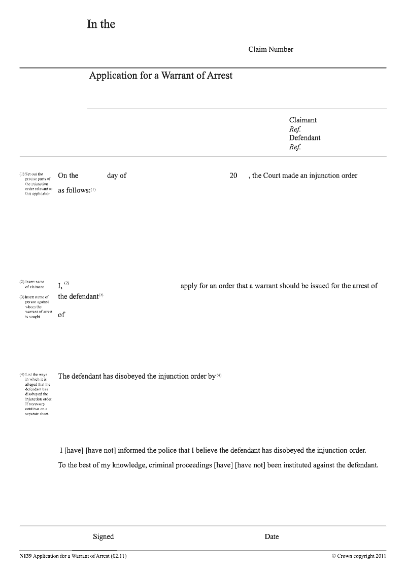 N139 Application for a Warrant of Arrest preview