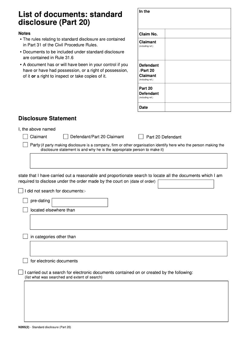 N265 2 List of documents standard disclosure Part 20 electronic signature available preview