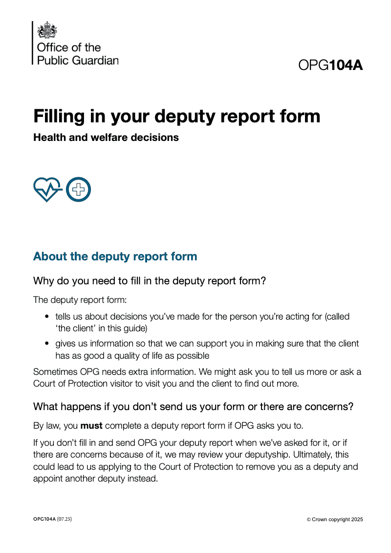 OPG104A Filling in your deputy report form Health and welfare decisions preview