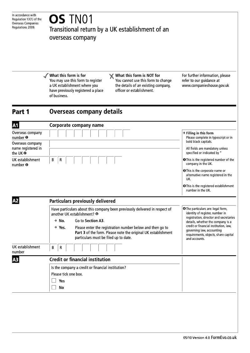 OS TN01 Transitional return by a UK establishment of an overseas company Regulation 13 1 preview