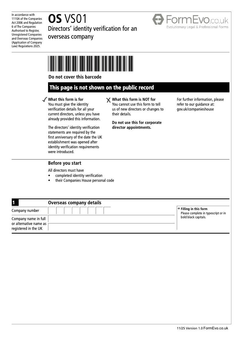 OS VS01 Directors identity verification for an overseas company Sections 790LN and 1110A preview