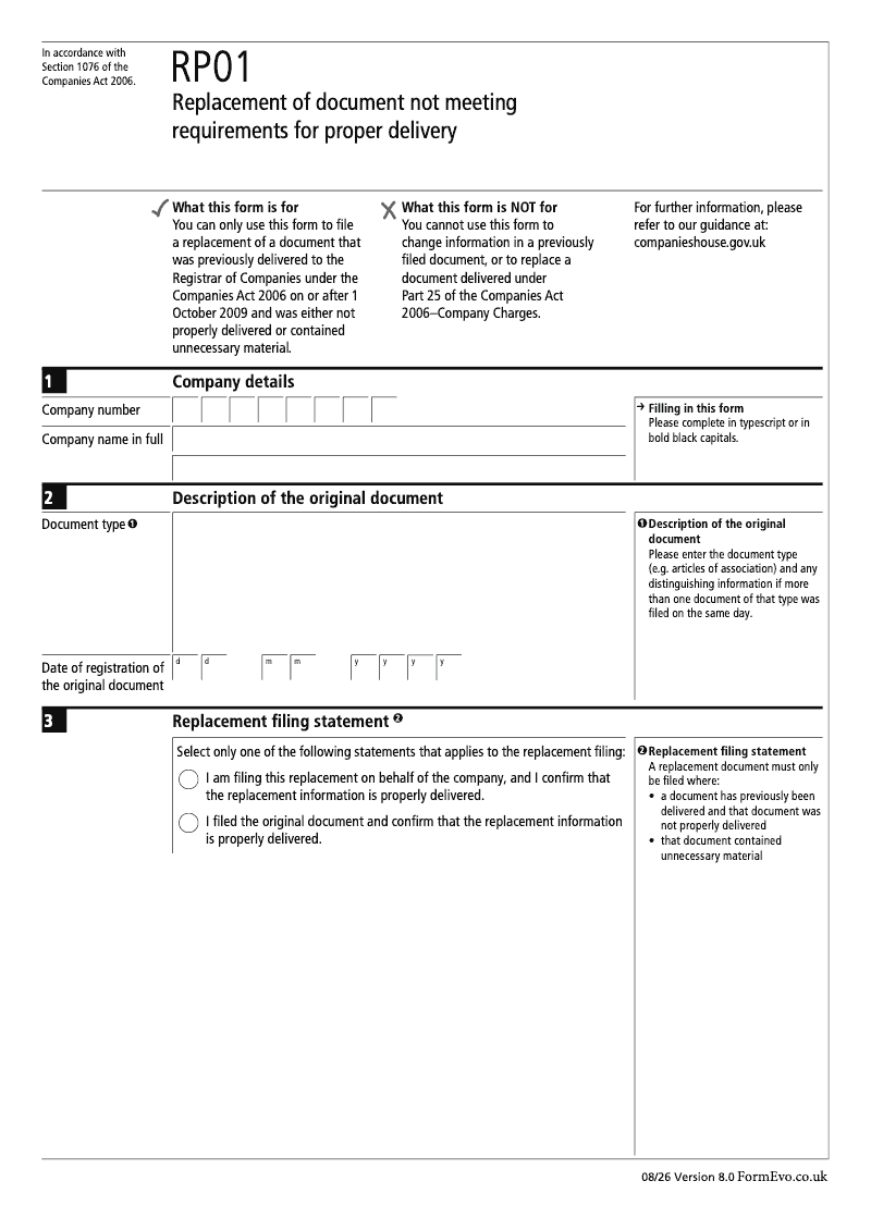 RP01 Replacement of document not meeting requirements for proper delivery Section 1076 preview