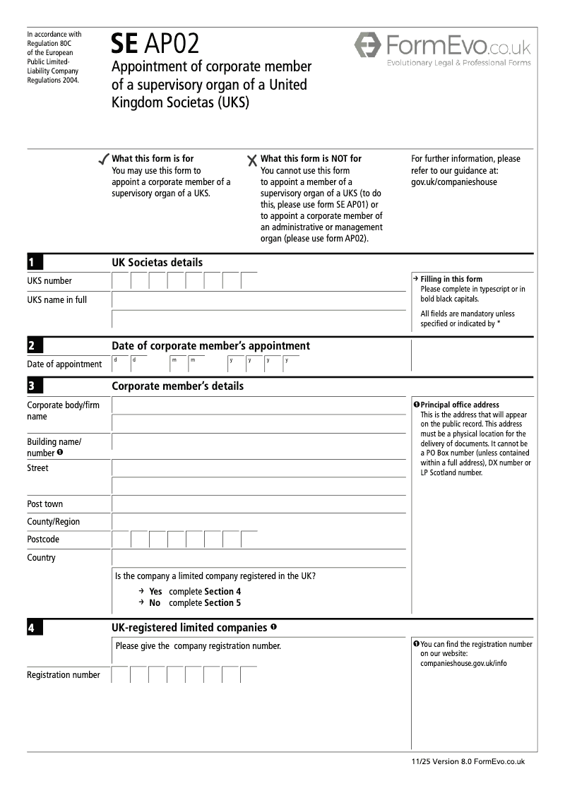 SE AP02 Appointment of corporate member of a supervisory organ of Societas Europaea SE preview