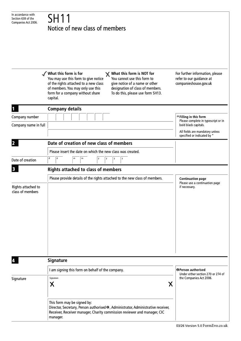 SH11 Notice of new class of members Section 638 preview