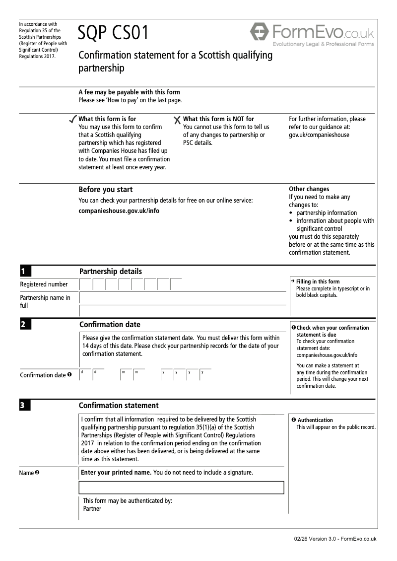 SQP CS01 Confirmation statement for a Scottish qualifying partnership preview