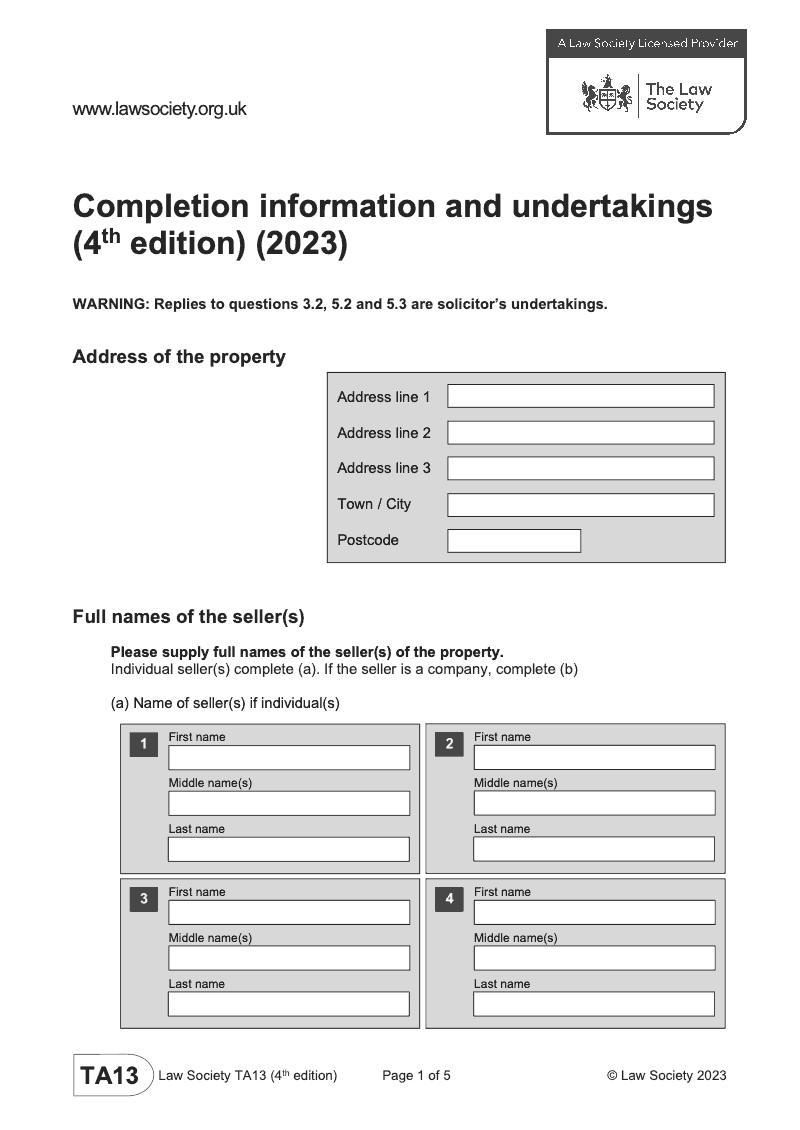 TA13 Completion information and undertakings 3rd edition preview